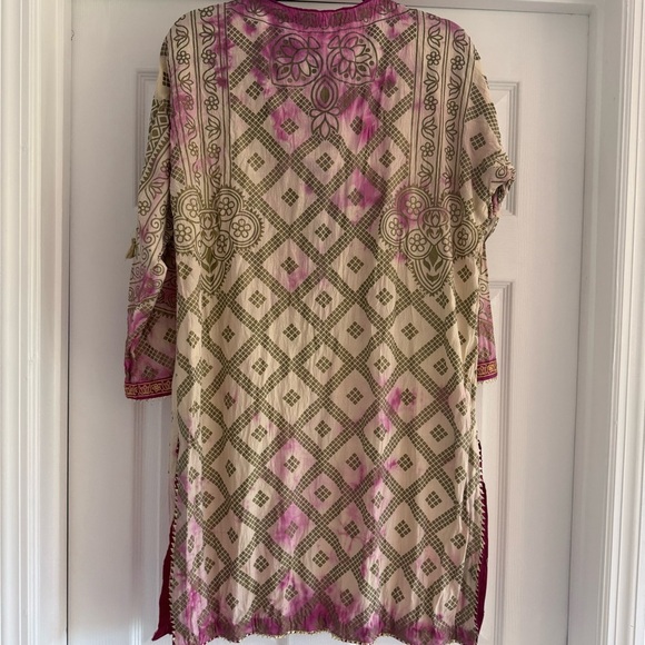 KHAADI Boho Embroidered Tunic Top Size 10 Pink Tie Dye Kurta Blouse - Picture 9 of 11